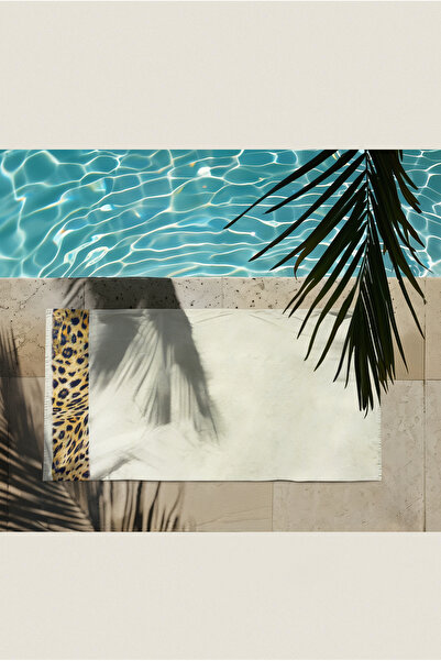 Ellaline Leopard Beach Towel 100% Cotton Certified Sea & Pool Towel Cream 70X140Cm