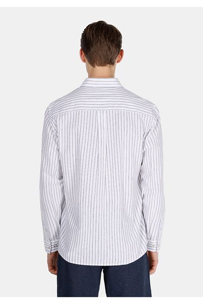 Colin's Regular Fit Shirt Neck Striped Men's Linen Blended Navy Blue Long Sleeve Shirt