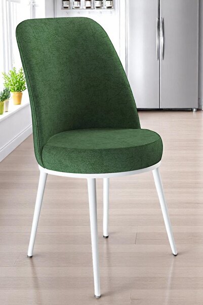 KUMS MOBİLYA 1 Adet Mutfak, Salon ve Yemek Sandalyesi – Kaliteli Kumaş, Beyaz Metal Ayak