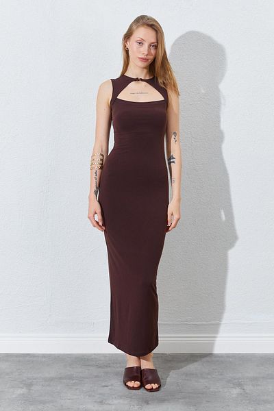 TENA Women's Brown Front Window Detailed Dress