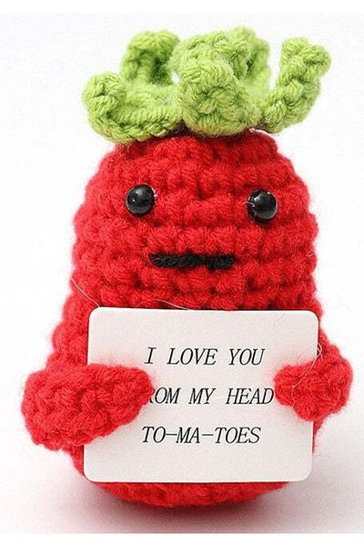 OEM Knitted mascot, Positive Tomato model, red, funny, romantic love message, 7 cm