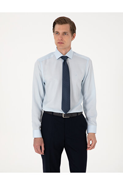 Pierre Cardin Light Blue Anti-Wrinkle Lyocell Slim Fit Long Sleeve Basic Shir...