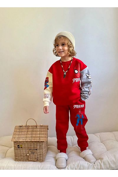 YARENKİDS Red Printed Boy's Tracksuit Set