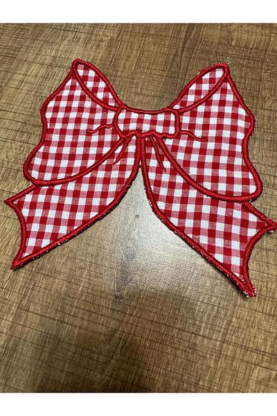 İNCİ ÇEYİZ 6 Pieces of Gingham Linen Bow Pattern Embroidered Coffee Side Cocktail Napkin & Coaster.