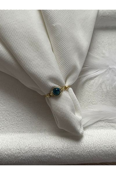 Pel Design Minimal Blue Tiger Eye Stone Gold Color Wire Ring