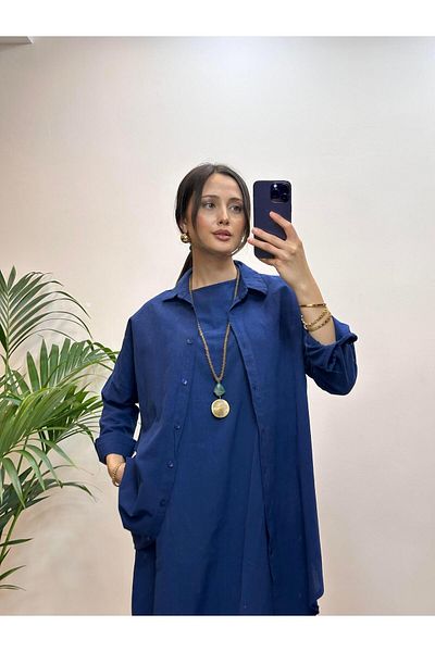 Ranasubaşı Linen Shirt Suit Navy Blue