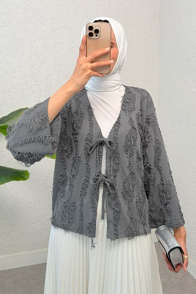 Salih Çelebi Kimono cu ciucuri rupt - ANTRACIT