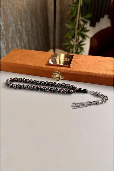 dergah tesbih Turquoise Coral Silver Tassel Oltu Stone Rosary