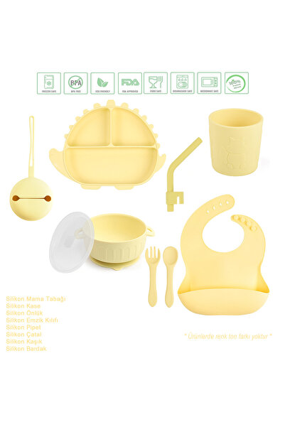 jojobebek Silikon Beslenme Seti, Mama Tabağı, Kase, Çatal-Kaşık, Pipet, Barda...