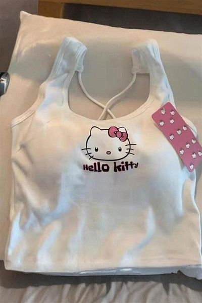 Karakedi White Hello Kitty Gloplu Backless Y2K Strap Crop