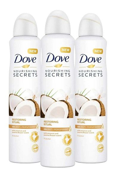 Dove Women Coconut Antiperspirant Deodorant Spray 250ml Pack of 3
