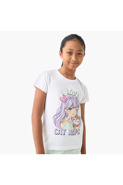 Juniors Printed Short Sleeves T-Shirt And Pyjama Set