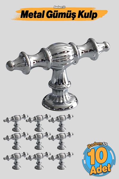 Badem10 Şehzade Buton de mâner din argint cromat 10 buc. Mobilier Bucătărie Sertar Dulap Dulap Mânere Capac Mâner Kulb