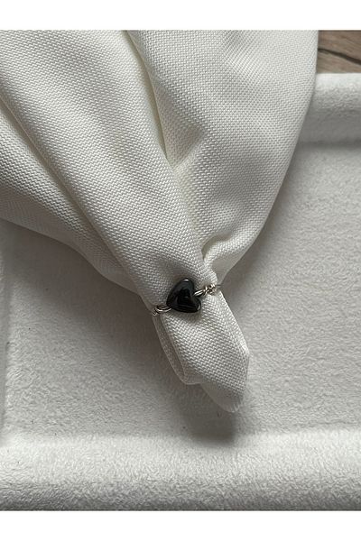 Pel Design Heart Hematite Stone Adjustable Silver Wire Ring