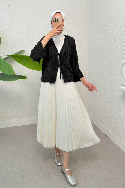 Salih Çelebi Tattered Tassel Kimono 2314 - Black