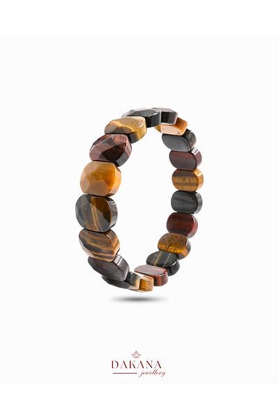 DAKANA JEWELLERY Certified Facet Cut Tiger Eye Natural Stone Bracelet