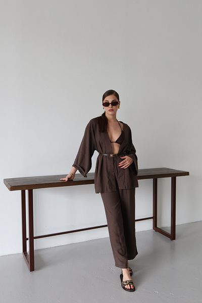 Laluvia Brown Belted Classy Suit - 8694