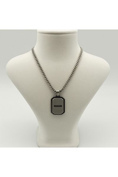 İNTERTAKI Men's Steel Necklace |   Black Gray Metal Plate |   Modern & Charismatic Design |   Does Not Fade |   Does Not Tarnish |