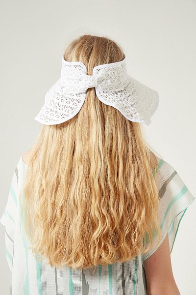 Axesoire 14535 Lace White Open Top Wide Straw Visor Hat