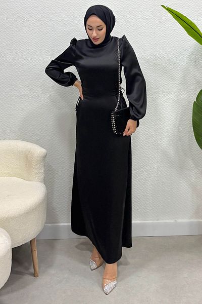 Tesettür Diyarı Γυναικείο βραδινό φόρεμα με σατέν χιτζάμπ με δεμένο στο πλάι