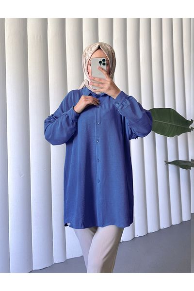 Modamorfo Lässige Ayrobin-Tunika in Indigo mit Strassärmeln und Rüschen