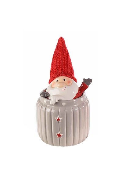 Decorer Santa Claus Decorative Ceramic Jar Gray Red 12x11x20 cm