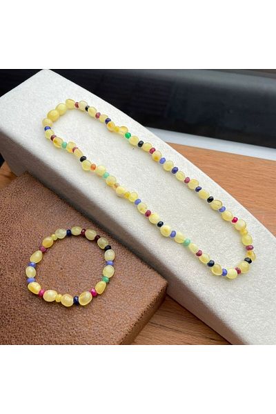 dergah tesbih Baby Teeth Necklace and Bracelet Set Drop Amber