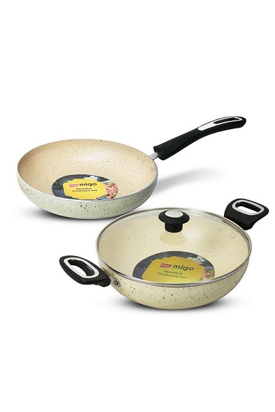 İMPEX Impex Migo Nonstick Cookware Set-Aluminum With Granite Finish-5Layer Super Granite Coating-FKB BEIGE