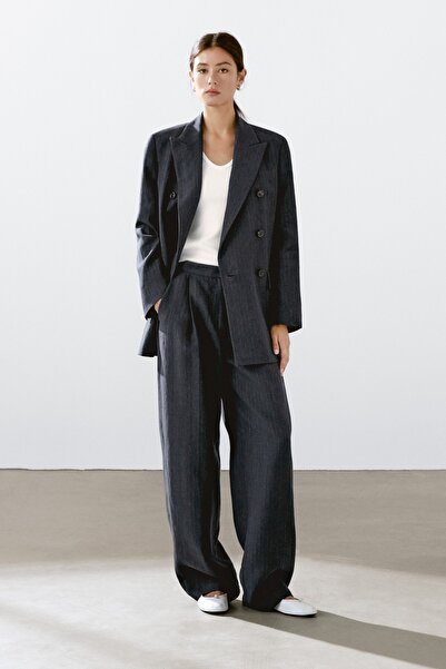 Massimo Dutti İnce çizgili keten karışımlı blazer