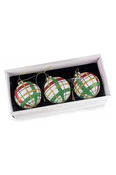 Decorer Set 3 glass ornaments red green Ø 7 cm x 7 H