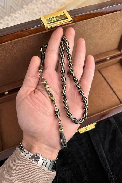 dergah tesbih Çeşm-I Nightingale Motif Silver Tassel Oltu Stone Rosary