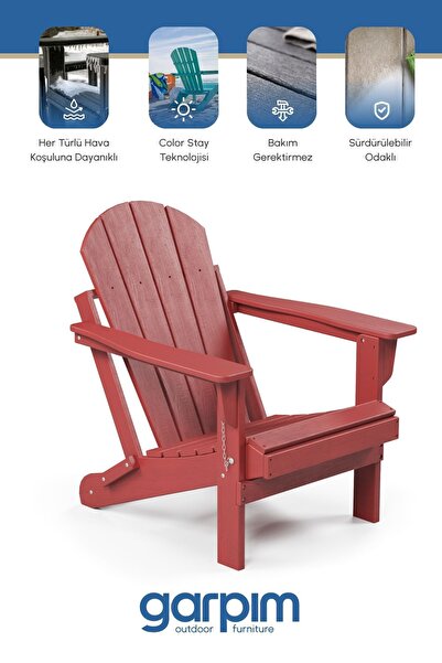 Garpim - Kırmızı Adirondack Serisi Klasik Katlanır Sandalye, Kırmızı Koltuk, Balkon,bahçe - Bahçe Mobilyası