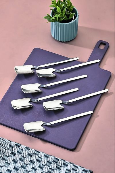 ÖzSa Home Luxury Ice Cream and Dessert Spoon Set of 6 with Stainless Steel Hanger 6 Ice Cream Spoons