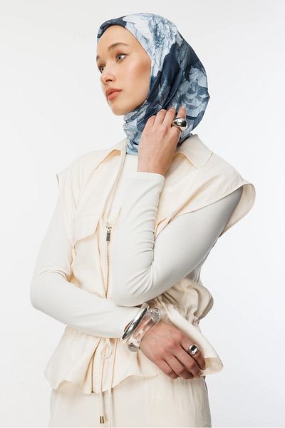 Mooncorn Βαμβακερό κασκόλ Ice Blue Floren Pattern