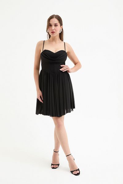 Lafaba Women's Black Strap Mini Graduation Evening Dress