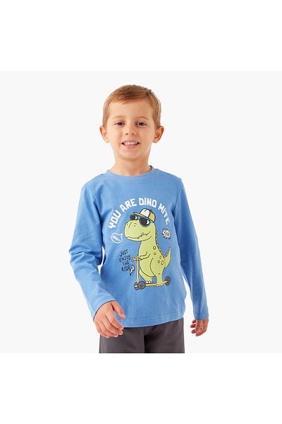 Juniors Dinosaur Print T-Shirt And Pyjamas - Set Of 2