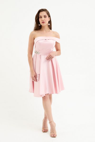 Lafaba Women's Powder Stone Accessories Satin Mini Homecoming Evening Dress