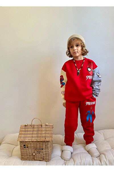 YARENKİDS Red Printed Boy's Tracksuit Set