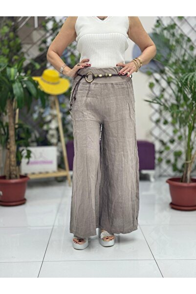 Punta Otantik Nc1136 Italian Italian Belted Linen Pants Mink