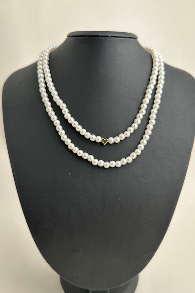Modex Double Pearl Necklace with Heart Figure