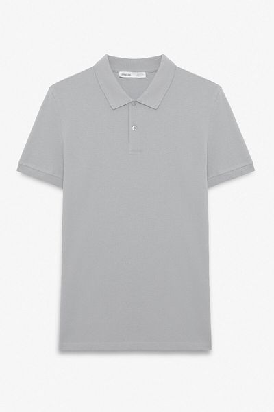 GRIMELANGE Skyloom Men's 100% Cotton Short Sleeve Regular Fit Gray Polo Neck T-Shirt