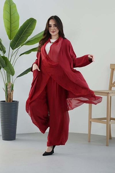 Ranasubaşı Double Breasted Silk Suit Red