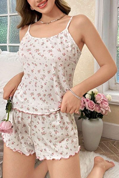 BELLA NOTTE Ecru Spring Breeze Ruffled Shorts Pajama Set