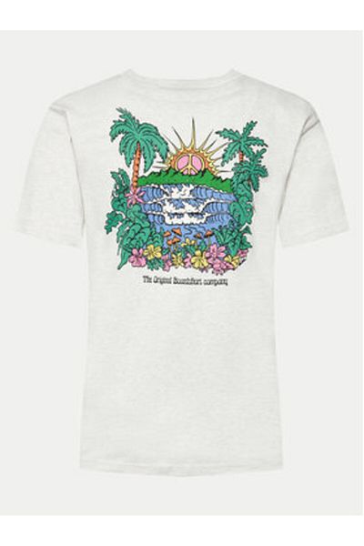 Quiksilver Tricou cu imprimeu pentru bărbați, gri, cu decolteu în formă standard, AQYZT09543_ISLAND SUNRISE MOE