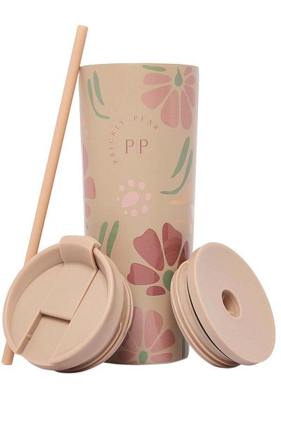 PRICKLY PEAR Stainless Steel 24 Oz 2 in 1 Water Bottle With Straw And Travel Cup, Abstract Floral De