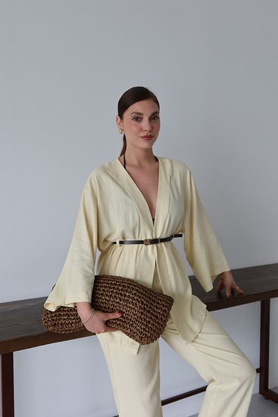 Laluvia Yellow Belted Classy Suit - 8694