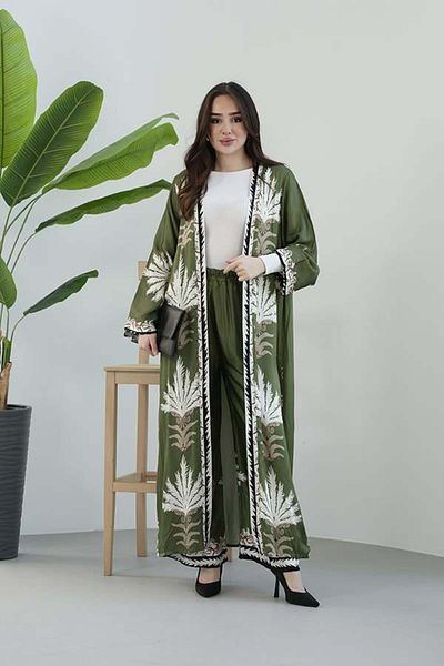 Ranasubaşı Satin Kaftan Trousers Suit Green