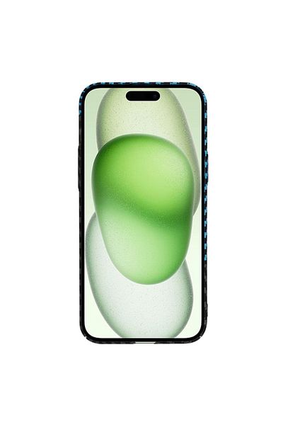 SKYDDAR INNOVATION Carcasă pentru iPhone 15 Plus, textură de carbon, Carbonite FiberShell, albastră, set de stickere