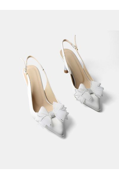 MAGGIO Silver Satin Bow Thin Heeled Evening Dress Women's Shoes
