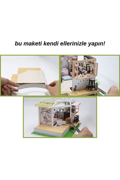 minyaturia DIY Miniature Cat Themed Cafe |   Miniature Model House |   DIY Hobby Set and Dust Protection Glass